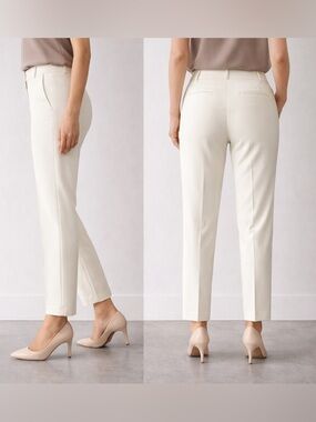 Zac & Rachel White Pull-On Ankle Pants Womens 8P Petite Mid-Rise Stretch Dress